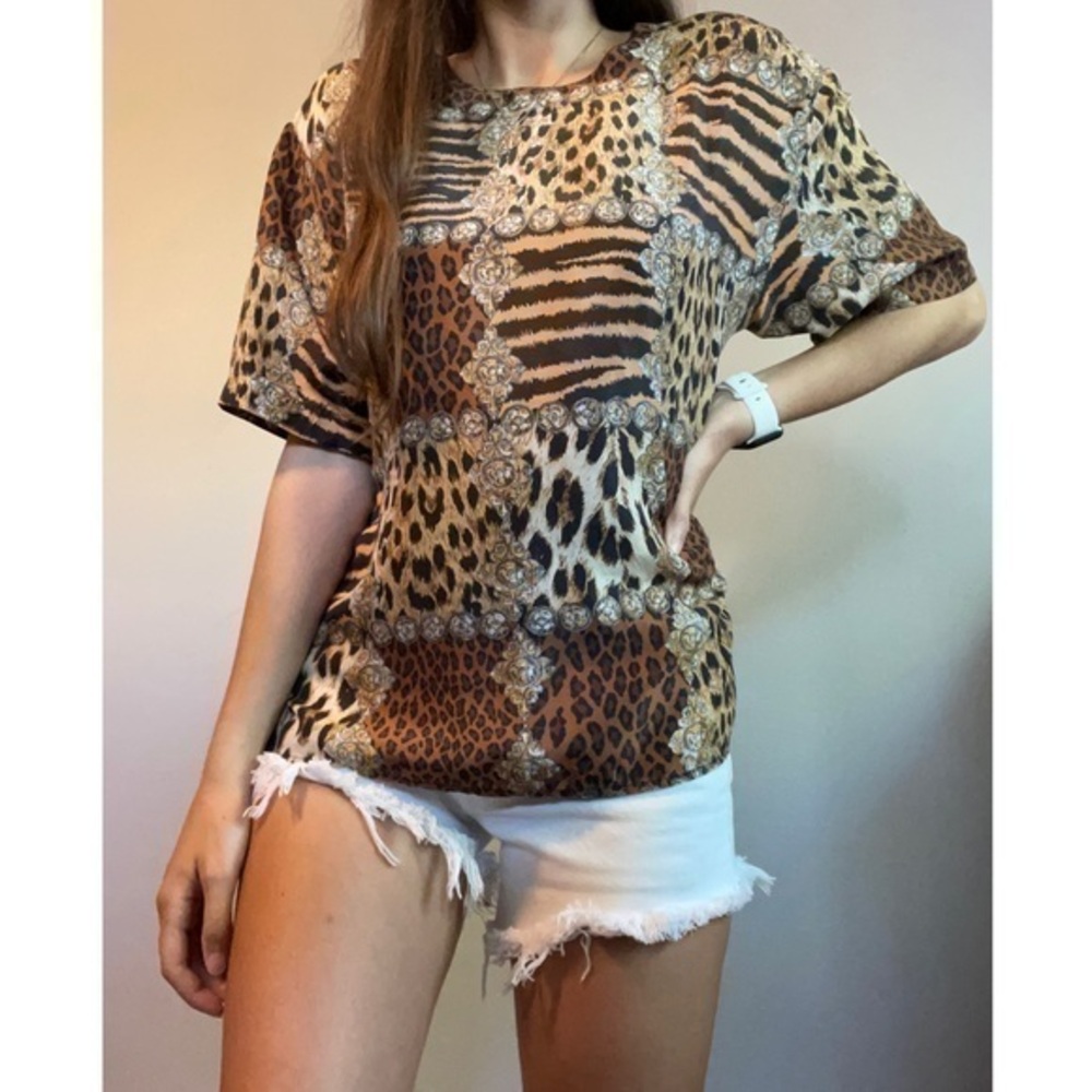 Vintage 100% Silk Animal Print Blouse